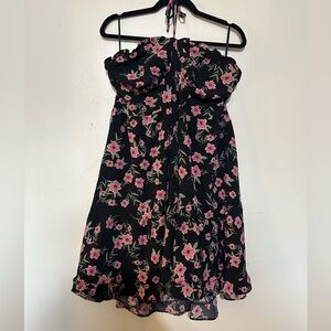 Plus Size Women's Floral Strapless Halter Tie Ruffle Mini Dress Size 2-3X